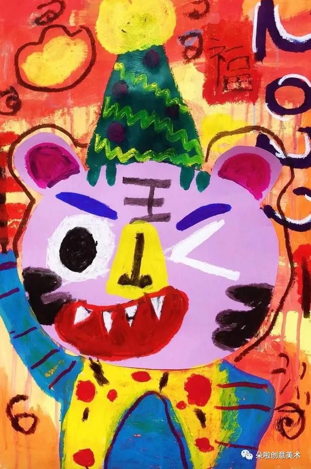 呆萌可爱的小老虎绘画（绘画素材孩子们画的小老虎-感知涂鸦艺术的乐趣）(1)